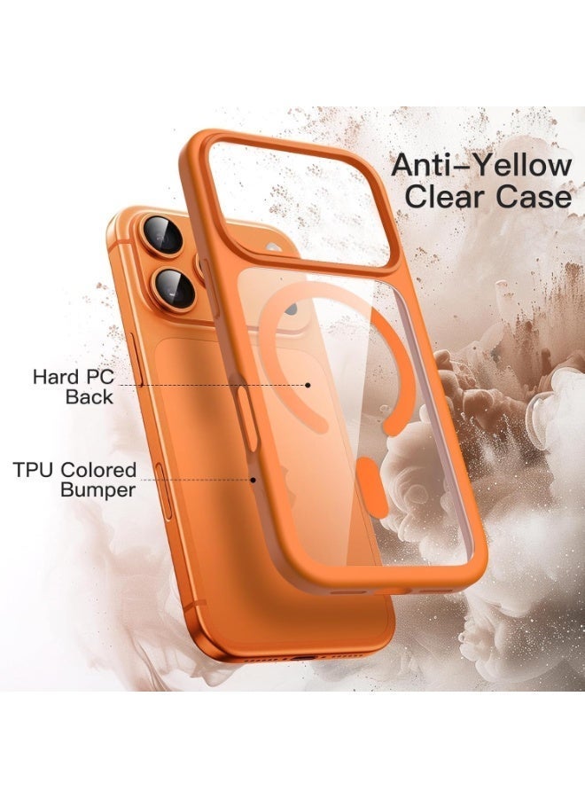 Magnetic Case for iPhone 17 Pro Max Compatible with MagSafe, Shockproof Phone Bumper Cover, Solid Color Matte TPU Frame, Anti-Scratch Clear Back (Orange) - Image 5